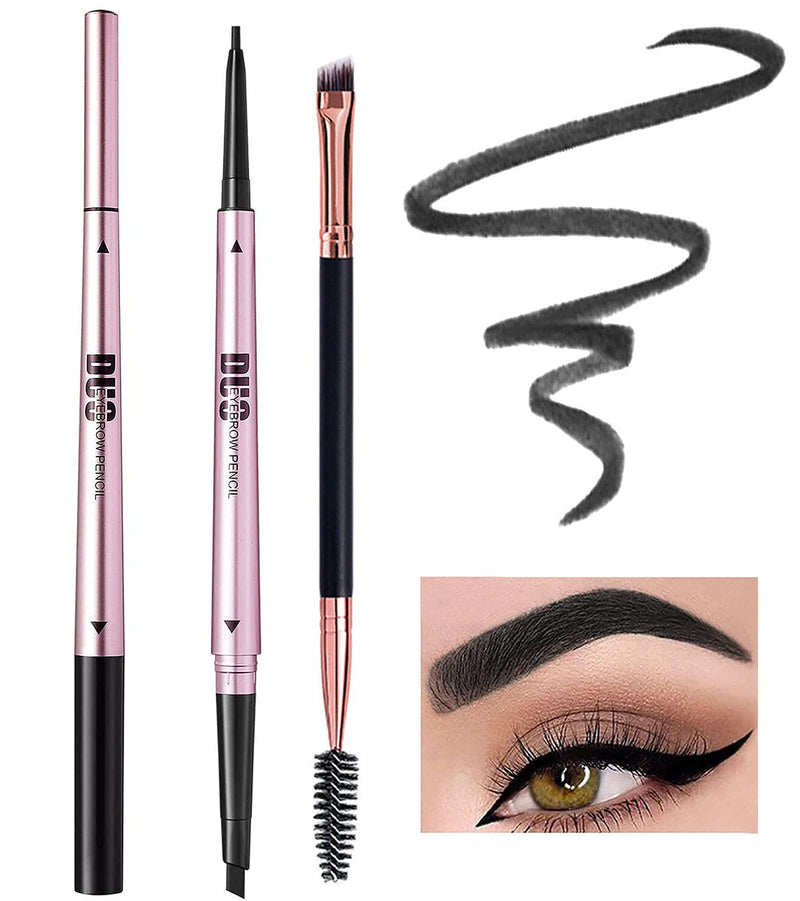 Mihqy 2 PCS Eyebrow Pencil with Brow Brush, Dual Ended Eyebrow Pen, Automatic Makeup Cosmetic Tool（Black) 2PCS Black - BeesActive Australia