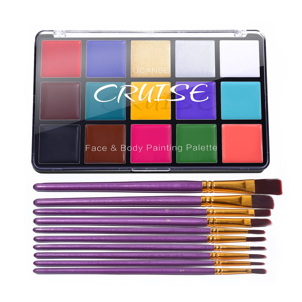 UCANBE 15 Colors Painting Palette Makeup Kit with 10 Pcs Professional Artist Brushes (Classic) Classic - BeesActive Australia
