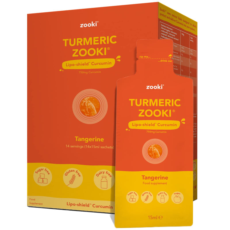 Zooki® Liquid Turmeric | Turmeric Shots Contains 750mg Full Spectrum Curcumin Per 15ml Sachet (Tangerine Flavour, 14 Servings) 14 Count (Pack of 1) - BeesActive Australia