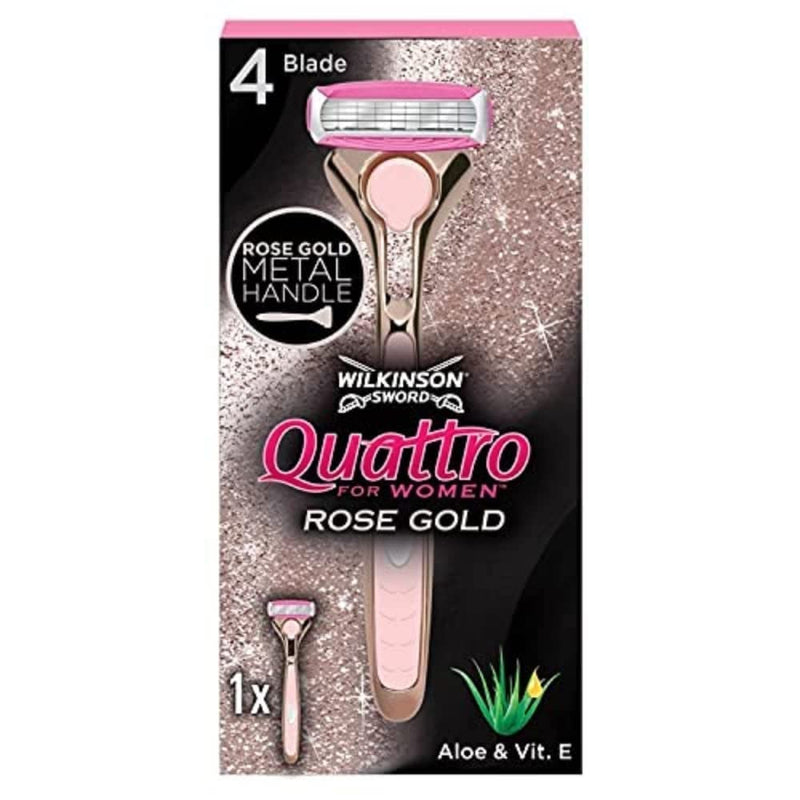 WILKINSON SWORD - Quattro For Women | Premium Metal Rose Gold | Razor Handle + 1 Blade Refill 1 Count (Pack of 1) - BeesActive Australia
