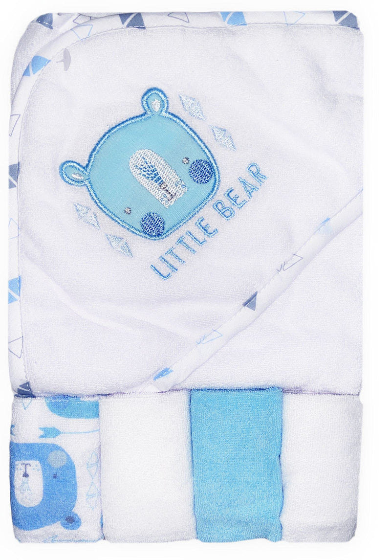 Baby Girl Boy Hooded Towel Flannel Face Cloths Wash Bath Time 5 Piece Set (Blue) Blue - BeesActive Australia