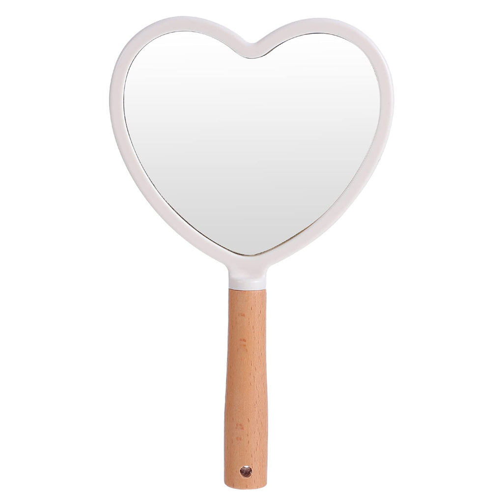 FRCOLOR Hand Held Mirror with Handle, Heart Shaped Wood Hand Mirror Single- Sided Portable Vanity Mirror for Makeup Home Salon Travel Use - BeesActive Australia