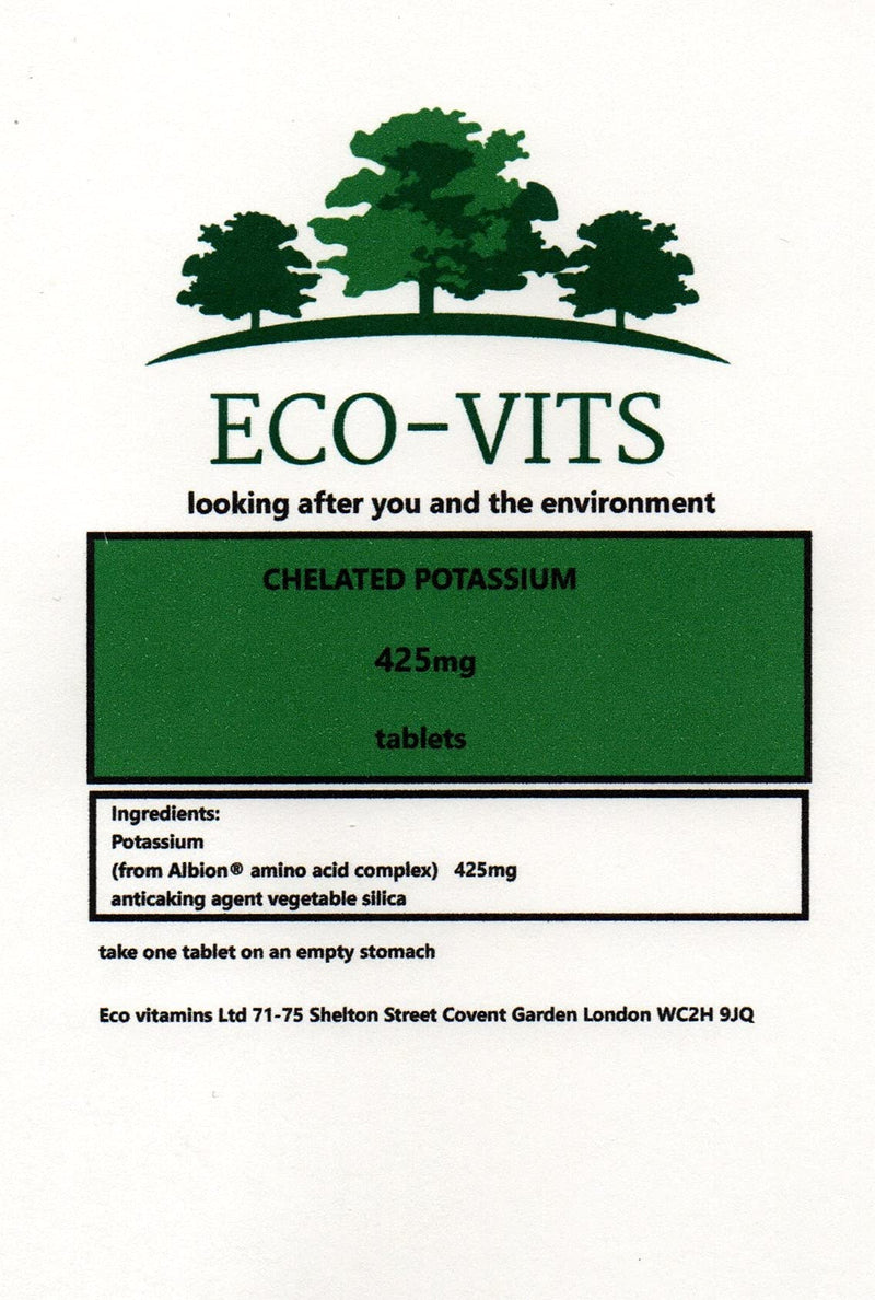 ECO-VITS CHELATED Potassium (425MG) 60 TABS Biodegradable Packaging. Sealed Pouch - BeesActive Australia