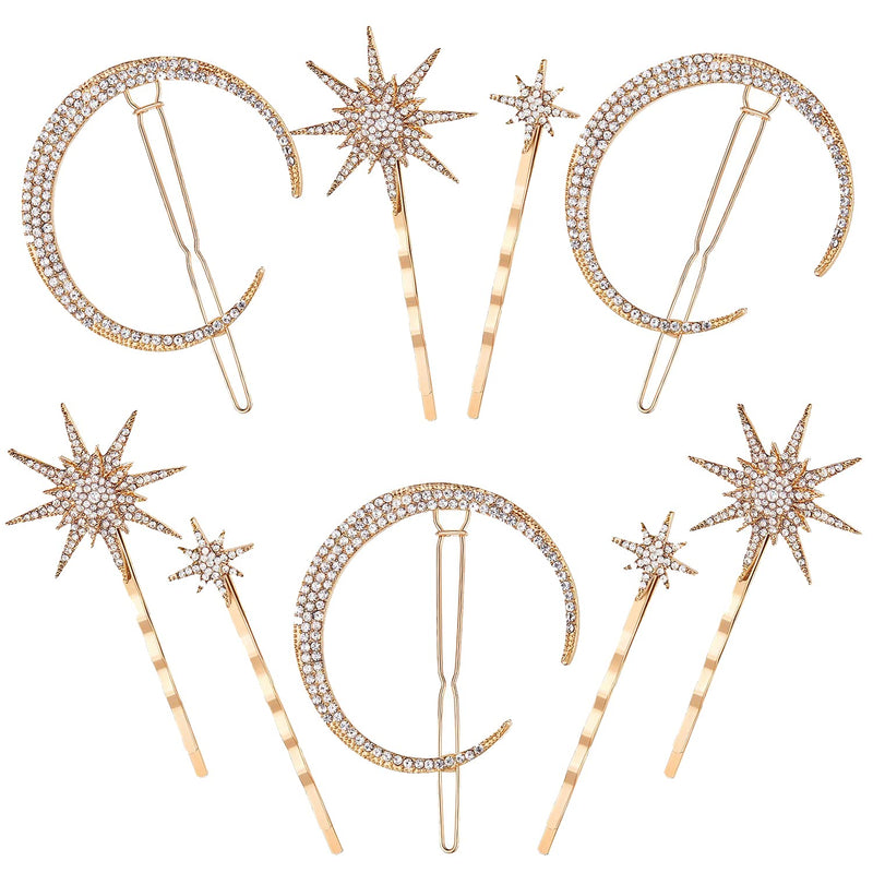Star Moon Hair Clip Accessories Rhinestone Headdress Headwear Bobby Pins Side Clamps Grips for Women Girls Thick Thin Hair 9 Pieces - BeesActive Australia