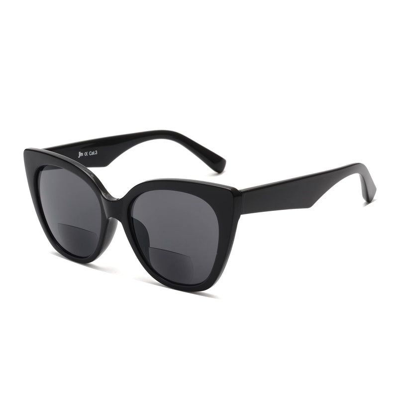 JM Classic Bifocal Reading Glasses Oversized Cateye Stylish Sunglasses Readers for Women Black 1.0 x - BeesActive Australia