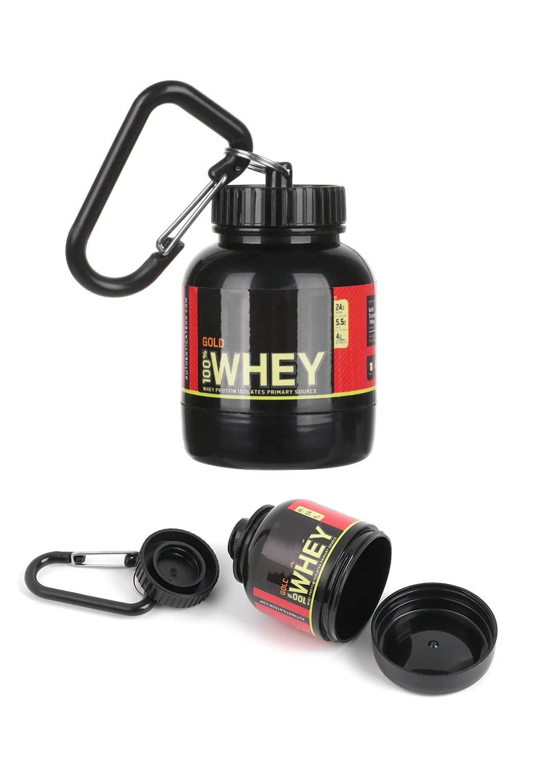 Protein Powder Storage Container, Portable Supplement Powder Container with Funnel & Keychain for Travel Gym Workout Fitness, 100 ml, 30g, Black - BeesActive Australia