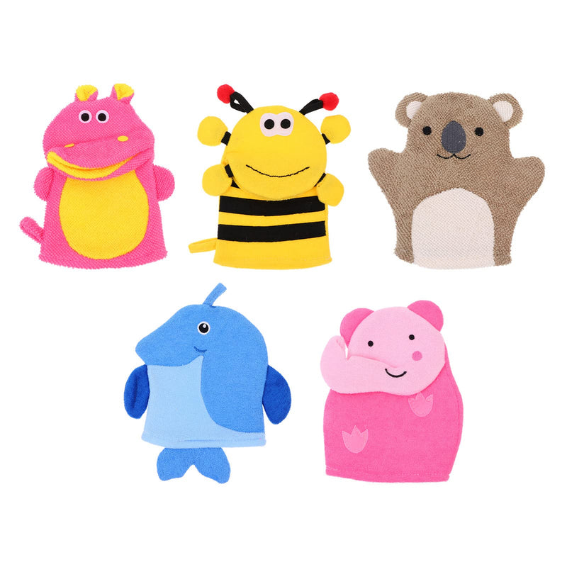 STOBOK 5pcs Kids Bath Sponge Mitt Glove for Toddler Cute Animal Shower Bathing Mitt Loofah Soft Wash Gloves Body Scrub for Baby Toddler(Random Style) - BeesActive Australia