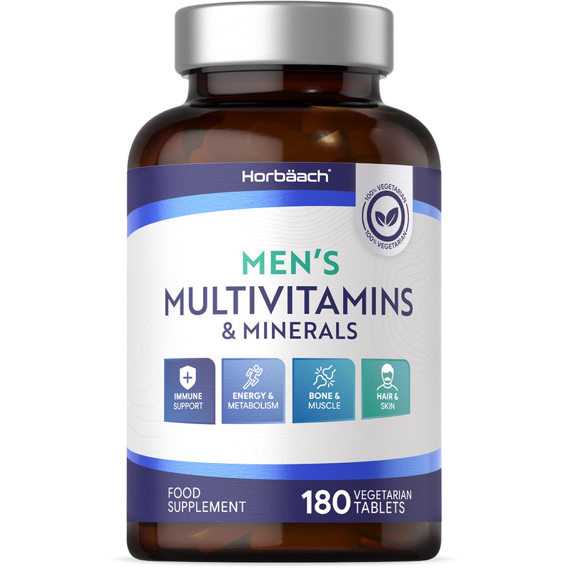 Men's Multivitamins and Minerals | 180 Tablets | 19 Vitamins & Minerals | Vegetarian Food Supplement | by Horbaach - BeesActive Australia
