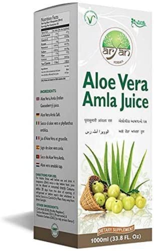 Aryan Aloe Amla Juice, Improve Digestion, Immunity Booster, Source of Vitamin C, Cure Many Illnesses 1 Litter. (Pack of 1) Pack of 1 - BeesActive Australia