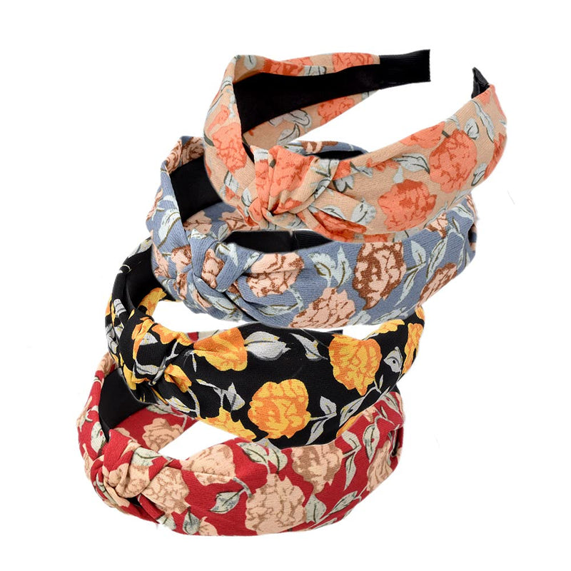 pattern Headbands for Women, 4 Packs Mixed Fabric Hair Band, Knot Hairbands Hair Accessories (ArchBigRose4) ArchBigRose4 - BeesActive Australia