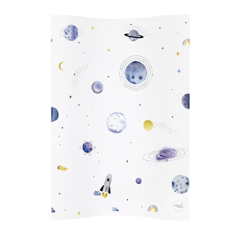 Deluxe Unisex Wedge Anti Roll Nappy Baby Changing Mat with Curved Sides - Watercolour World Planets in Space - BeesActive Australia