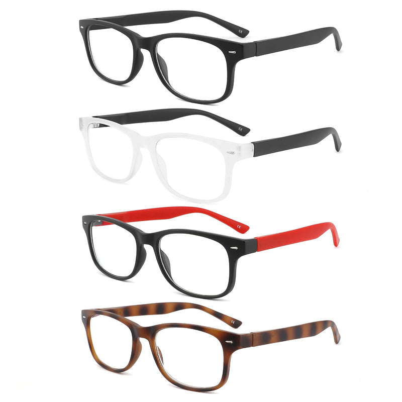 BOSAIL Blue Light Blocking Glasses,4 Pack Quality Fashion Square Frame Readers with Comfort Spring Hinge Eyeglasses for Men Women 4 Pairs Mix 0.0 x - BeesActive Australia