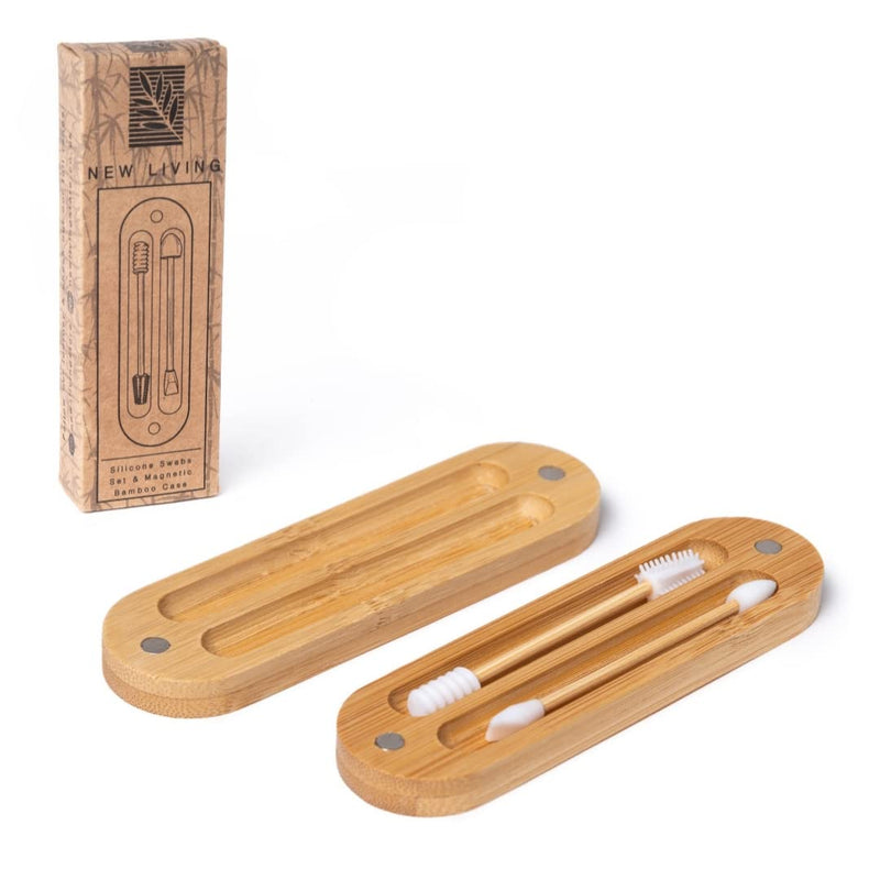 Silicone Make Up Swabs | Set of 2 with Bamboo Case | By New Living | Eco Friendly Reusable Silicone QTips | For Make Up - BeesActive Australia