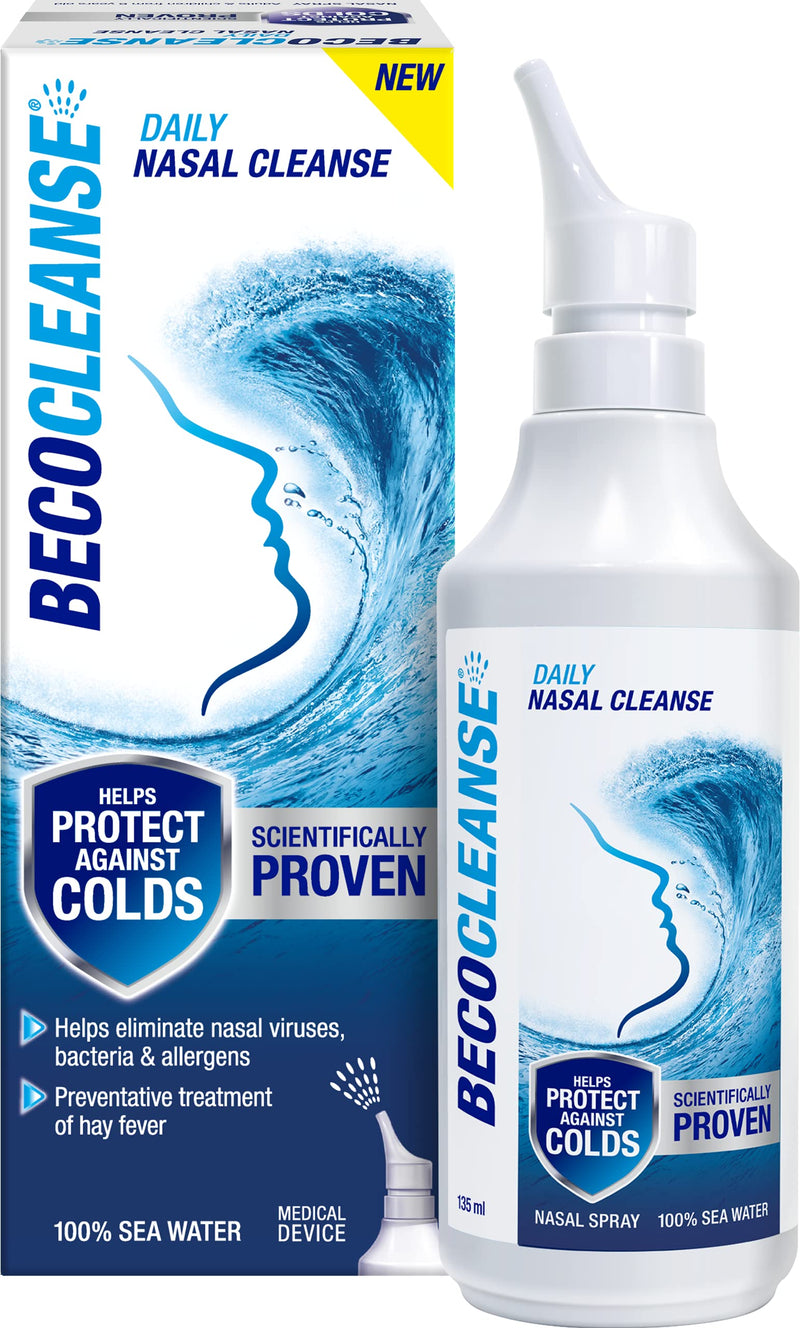 BECOCLEANSE - Nasal Spray - For Daily Hygiene, Runny Nose & Allergy Prevention - 100% Sea Water - 135ml - BeesActive Australia