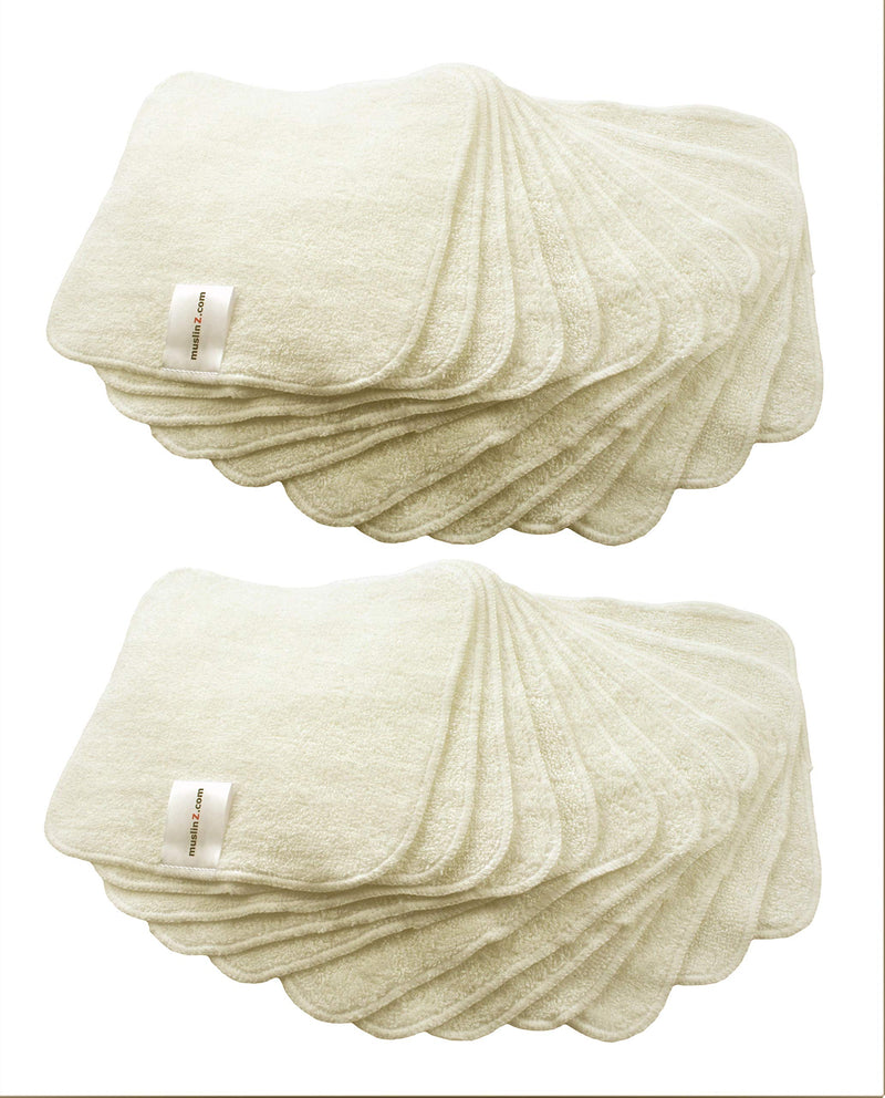 MuslinZ 24PK Wipes Bamboo Cotton Terry Wipes 20x20 cms Wash Cloth Washable reuseable Baby Wipes (Natural) - BeesActive Australia