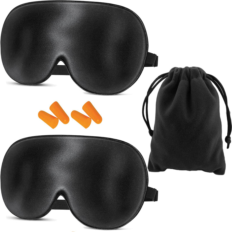 Eye Masks for Sleeping, 2 Pack Natural Silk Sleeping Mask with Adjustable Strap and Ear Plugs, Blocks Light Sleep Eye Mask for Women Men - BeesActive Australia