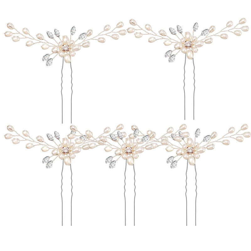 WBCBEC 5 Pcs Bridal Hair Pins Pearl Hair Pins Wedding Pearl Rhinestones Headpiece Bride Hair Accessories for Women and Girls - BeesActive Australia