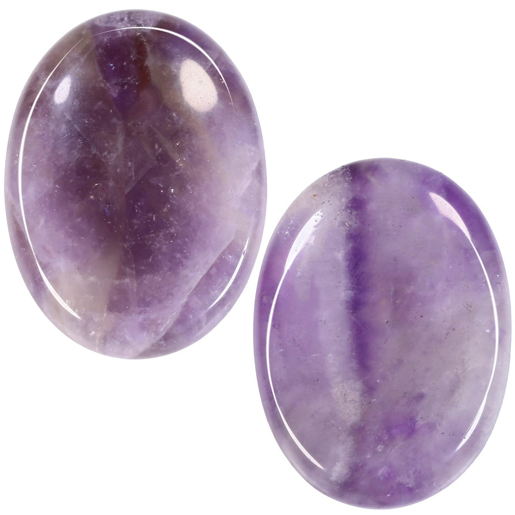 mookaitedecor Amethyst Crystal Polished Thumb Worry Stone, Oval Natural Palm Pocket Stone for Meditation Stress Relief Pack of 2 - BeesActive Australia
