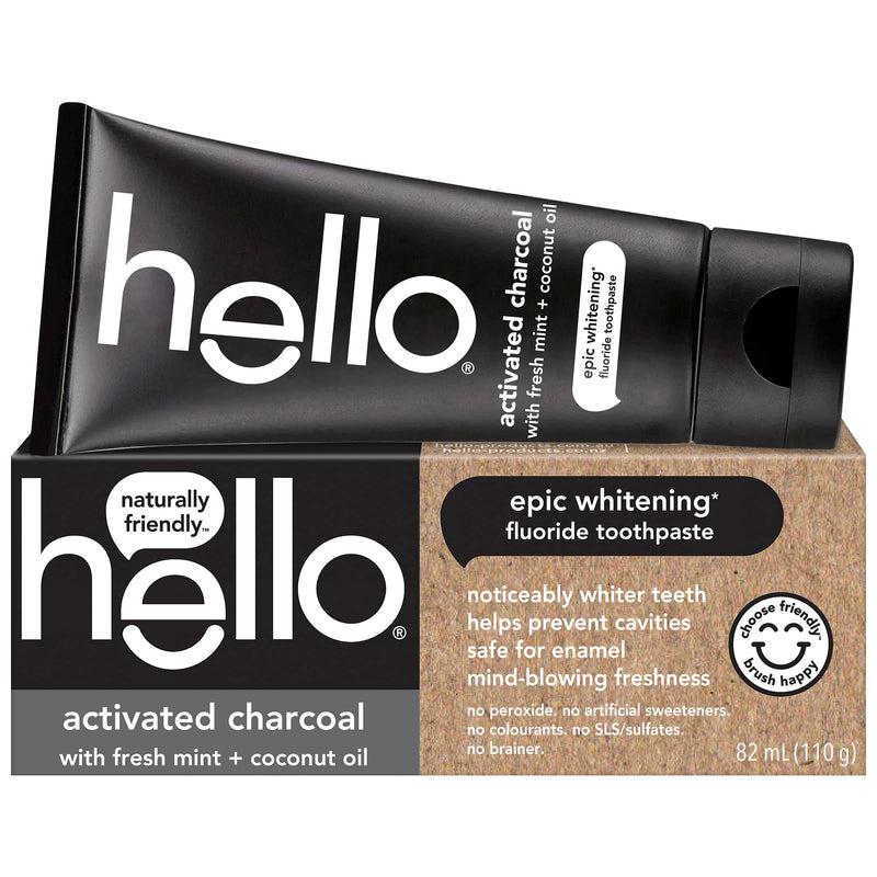 Hello Epic Teeth Whitening Charcoal Fluoride Toothpaste, Natural Fresh Mint, Vegan, SLS Free, Peroxide Free, 82 ml - BeesActive Australia