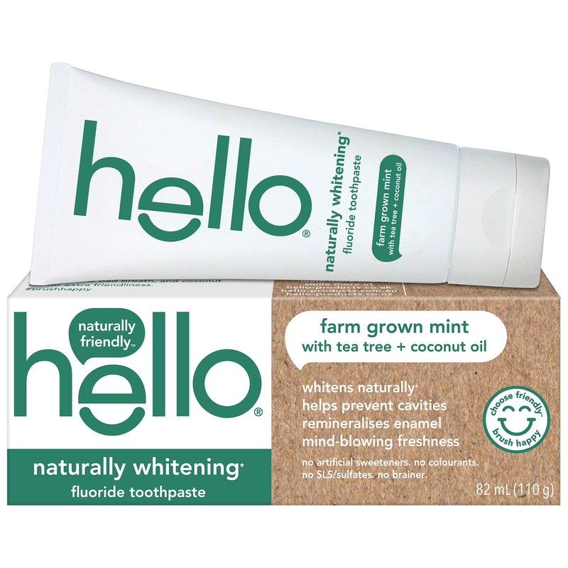Hello Naturally Whitening Fluoride Toothpaste - Vegan, SLS  Free, Peroxide Free, Natural Farm Grown Mint Flavour 82 ml - BeesActive Australia