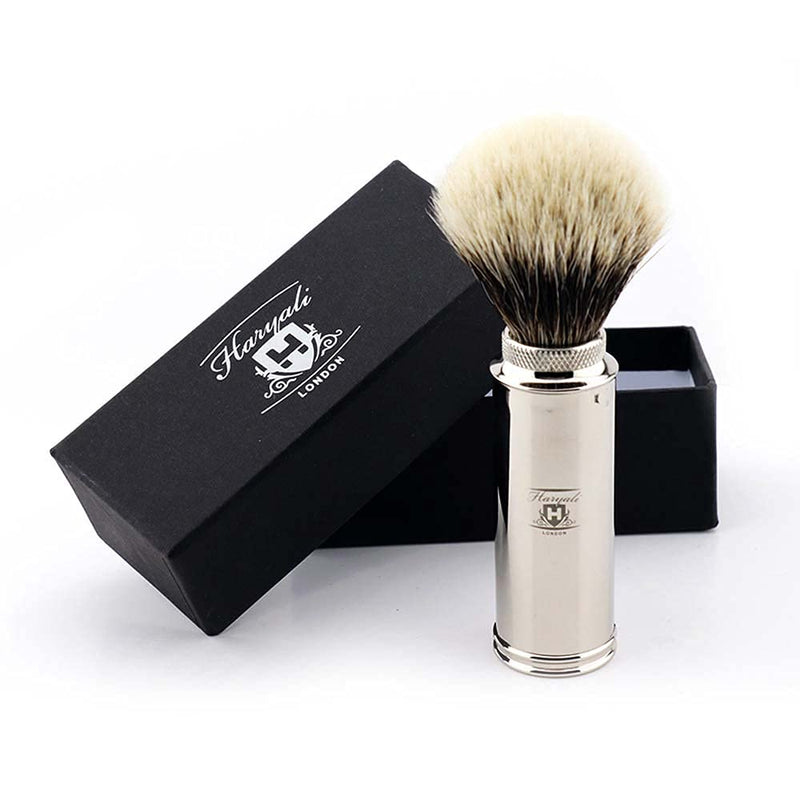 Haryali London Travel Shaving Brush with Nickel Plated Handle Christmas Gift (Silver Tip Badger Hair) Silver Tip Badger Hair - BeesActive Australia