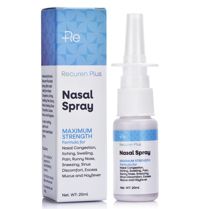Recuren Plus Nasal Spray for Nasal Congestion, Itching, Swelling, Pain, Runny Nose, Sneezing, Sinus Discomfort, Excess Mucus and Hayfever(20ml) - BeesActive Australia