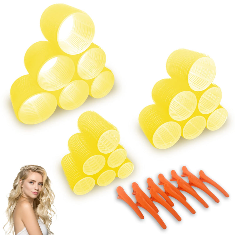 Large Hair Rollers with Clips - Self Grip Jumbo/Big Curlers Rollers for Hair Volume, 18 Pack, 3 Sizes (6 Pcs Each) with 12 Hair Roller Clips - BeesActive Australia