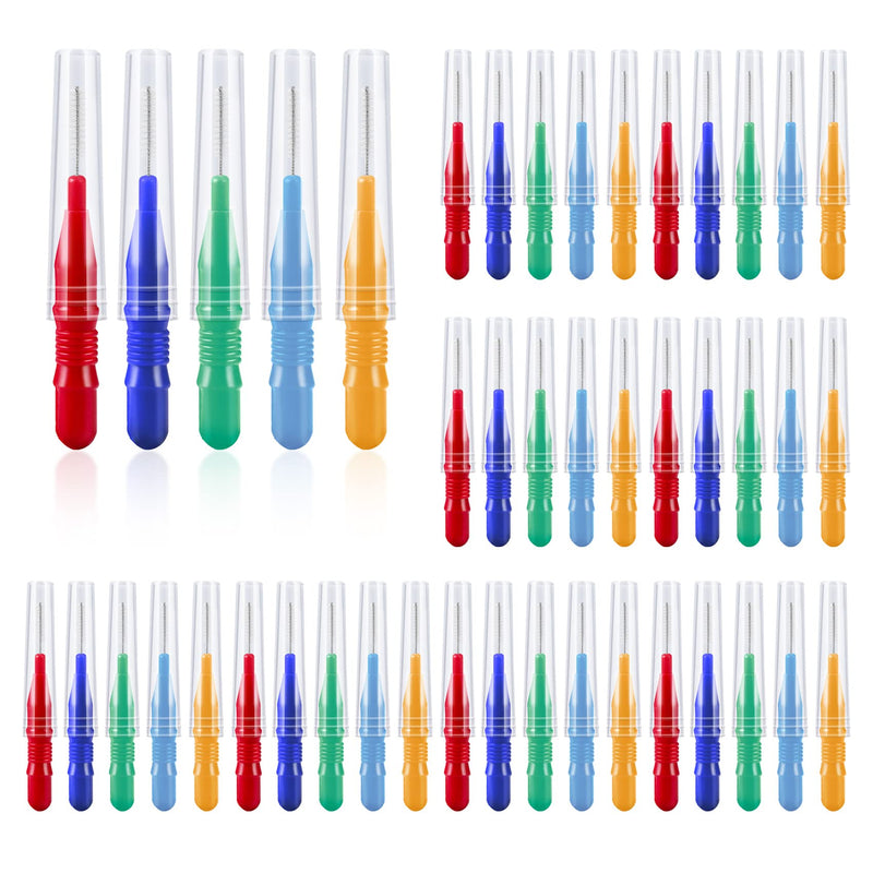 Annhua 100 Pieces Interdental Brushes, Tooth Cleaning Tool with Storage Box (Orange, Dark Blue, Red, Green, Light Blue) 100pcs - BeesActive Australia