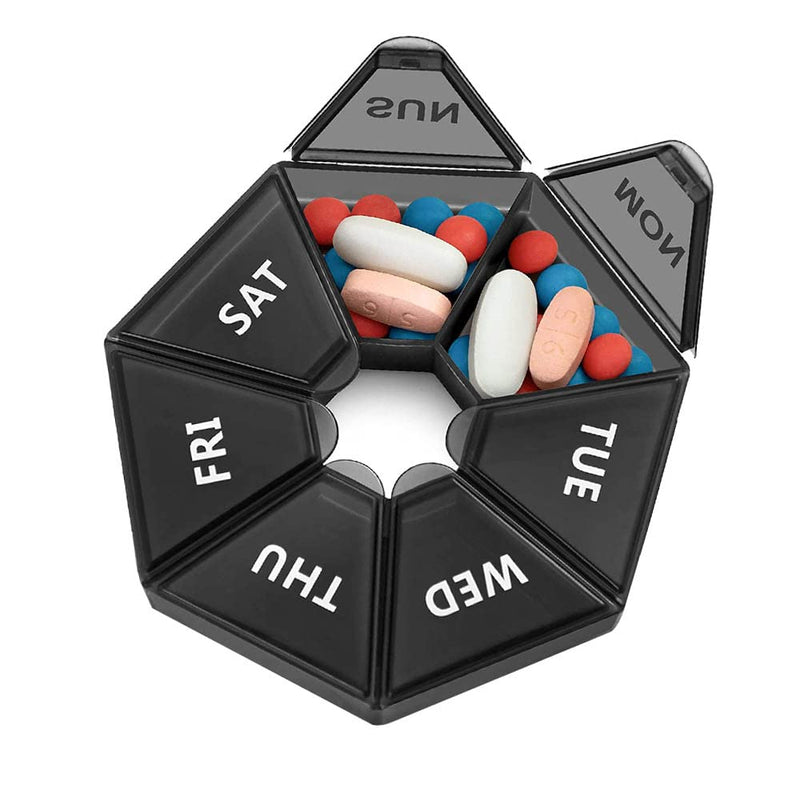 Pill Boxes 7 Day 1 Times A Day,Weekly Pill Organizer Travel Tablet Boxes for Medications Vitamins(Black) - BeesActive Australia