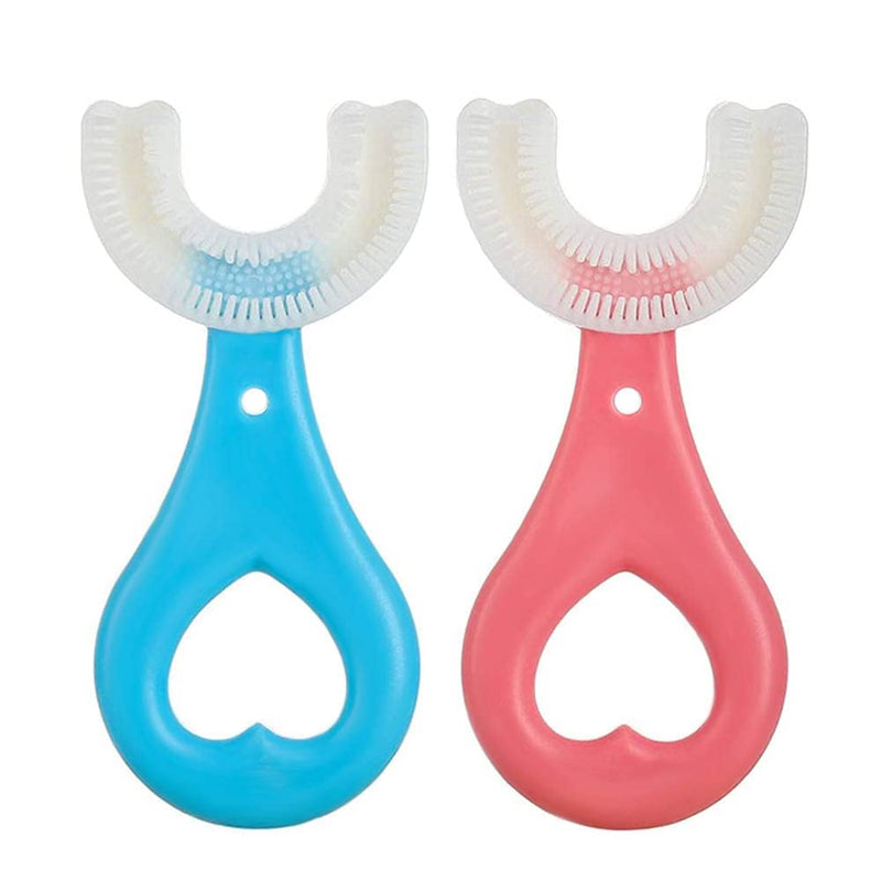 2Pcs Kids Toothbrushes,U Shaped Toothbrush 360°All-Round Cleaning Silicone Teeth Brush for Kids 2-6Years(Blue and Pink） - BeesActive Australia