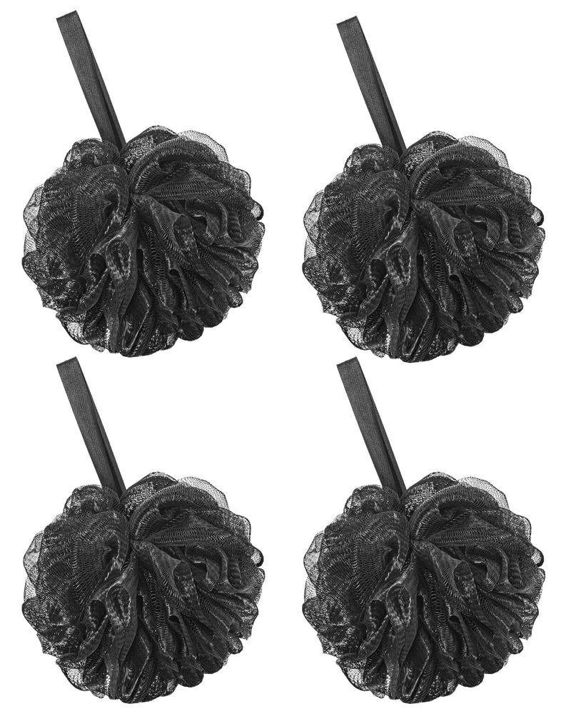 Aquior Shower Puff Loofahs, 60g/PCS Black Extra Large Mesh Pouf Easy Foaming Body Scrubber Exfoliator for Big Full Lather Cleanse(4 Pack) Black-4pc - BeesActive Australia