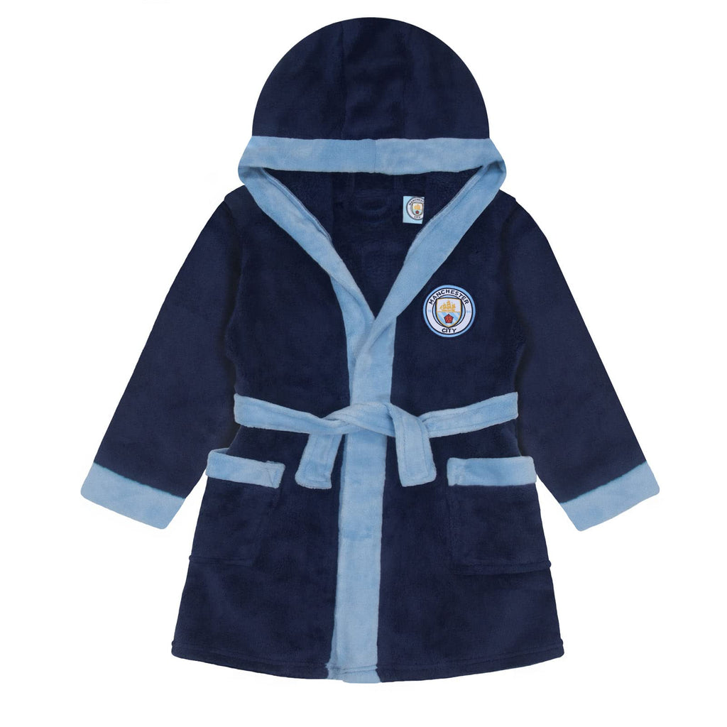 Manchester City Baby Dressing Gown Toddler Robe Hooded Fleece Official Gift 0-6 Months - BeesActive Australia