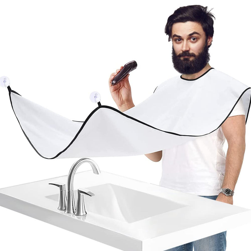 Accessotech Beard Shaving Bib Facial Hair Apron Shave Cape Stubble Catcher Trimming Cutting Care Sticks to Mirror (White) White - BeesActive Australia