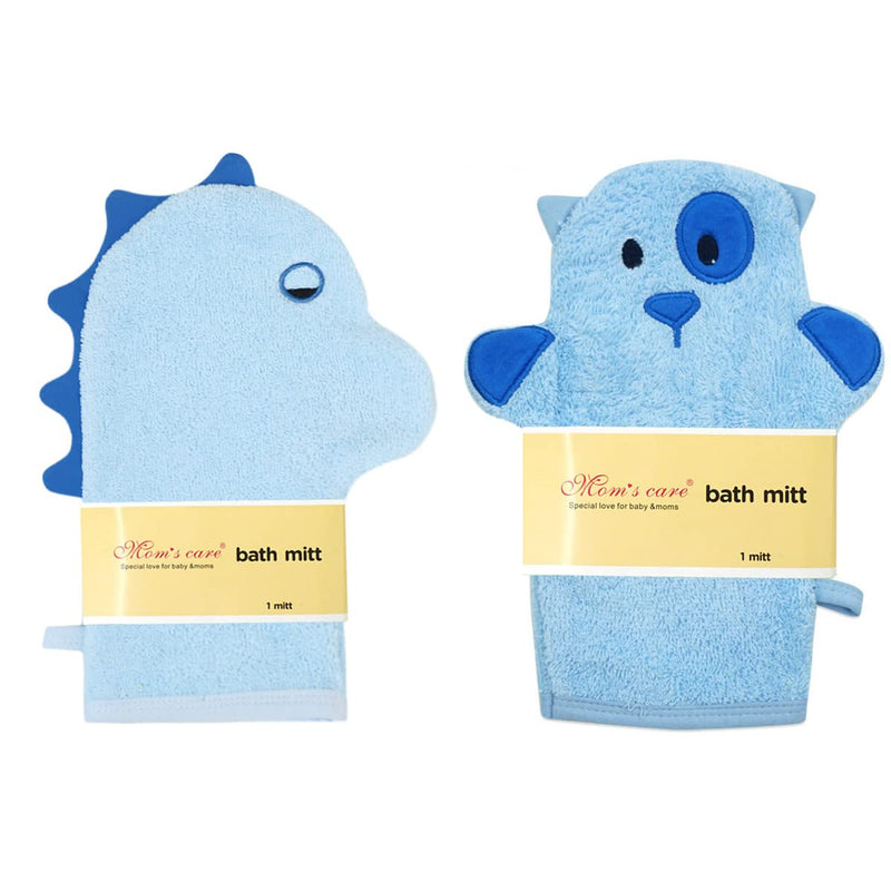Eyands 2Pcs Blue Baby Wash Mitt - Cute Animal Designs Kids Washcloths Glove, Child Bath for Cleanse The Skin(Dinosaur,Dog) - BeesActive Australia