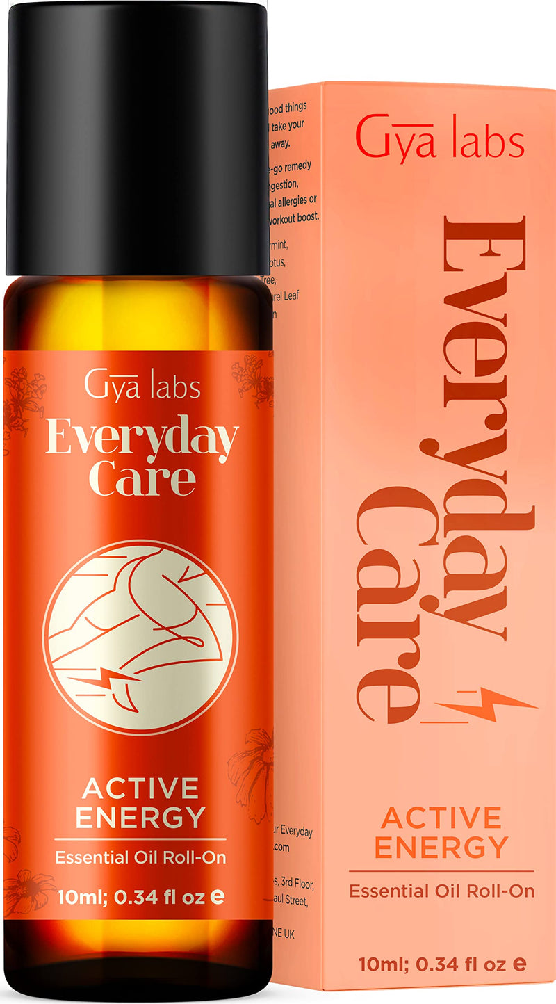 Gya Labs Active Energy Essential Oil Roll-On (10ml) - Sweet, Refreshing Scent Active Energy (Roll On) 10 ml (Pack of 1) - BeesActive Australia