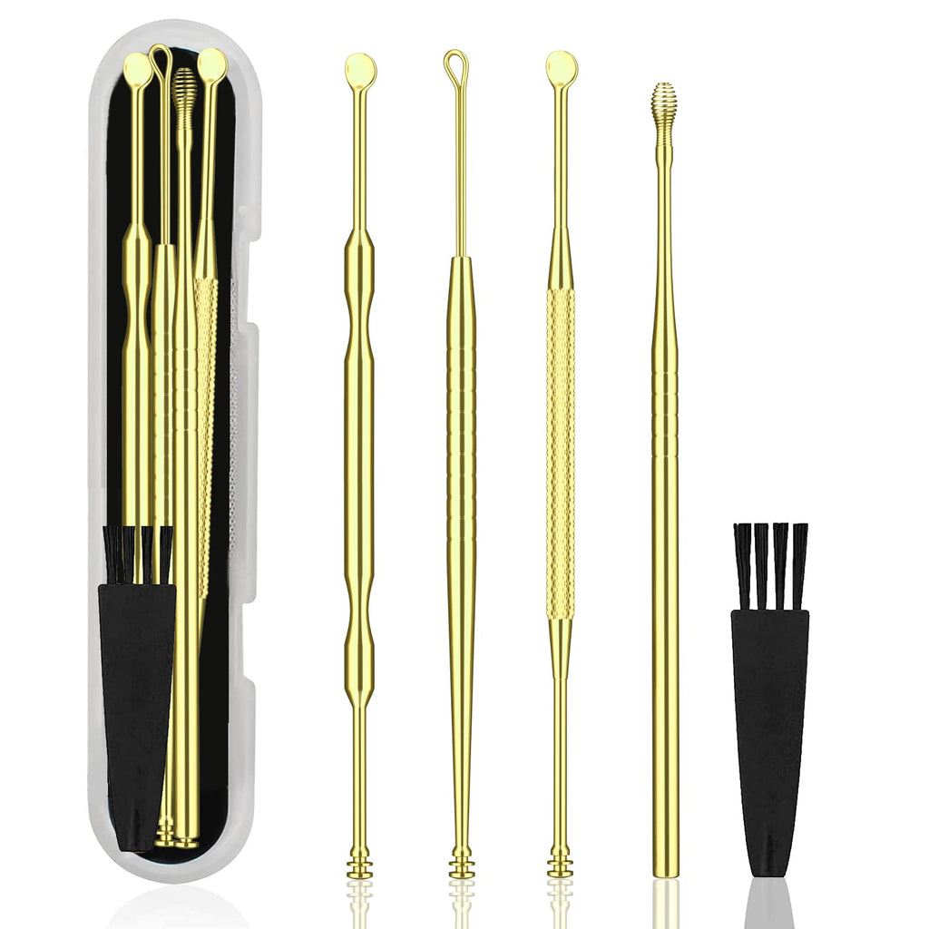 Ear Pick Earwax Removal Kit, Ear Cleansing Tool Set, Ear Curette Ear Wax Remover Tool with a Storage Box 5 Count (Golden) golden - BeesActive Australia