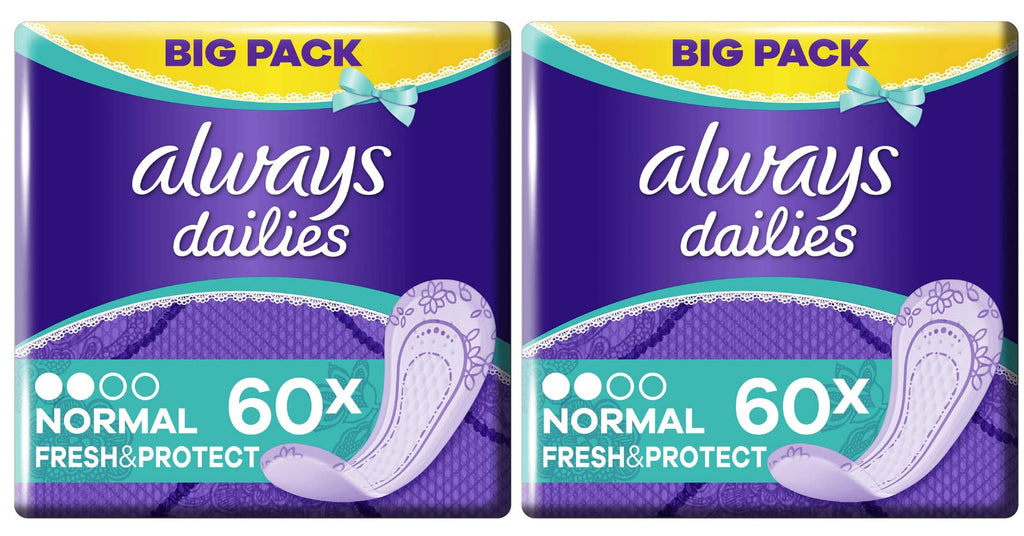 Always Dailies Fresh & Protect Normal Pantyliners, 60 per Pack (Pack of 2) 60 Count (Pack of 2) - BeesActive Australia