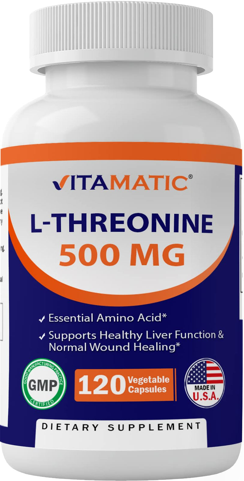 Vitamatic L-Threonine 500 mg 120 Vegetable Capsules - Promotes Healthy Liver, Cardiovascular & Structural Function - BeesActive Australia