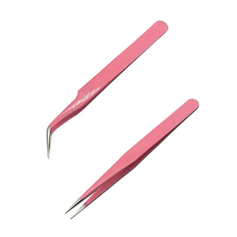2 Pcs Eyelash Extension Tweezers, Nail Art Tweezers, Stainless Steel Straight and Curve Tip Tweezers, for Eyelash Extensions - BeesActive Australia