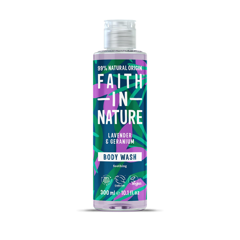 Faith In Nature 300 ml Natural Lavender and Geranium Body Wash, Nourishing, Vegan and Cruelty Free, No SLS or Parabens - BeesActive Australia