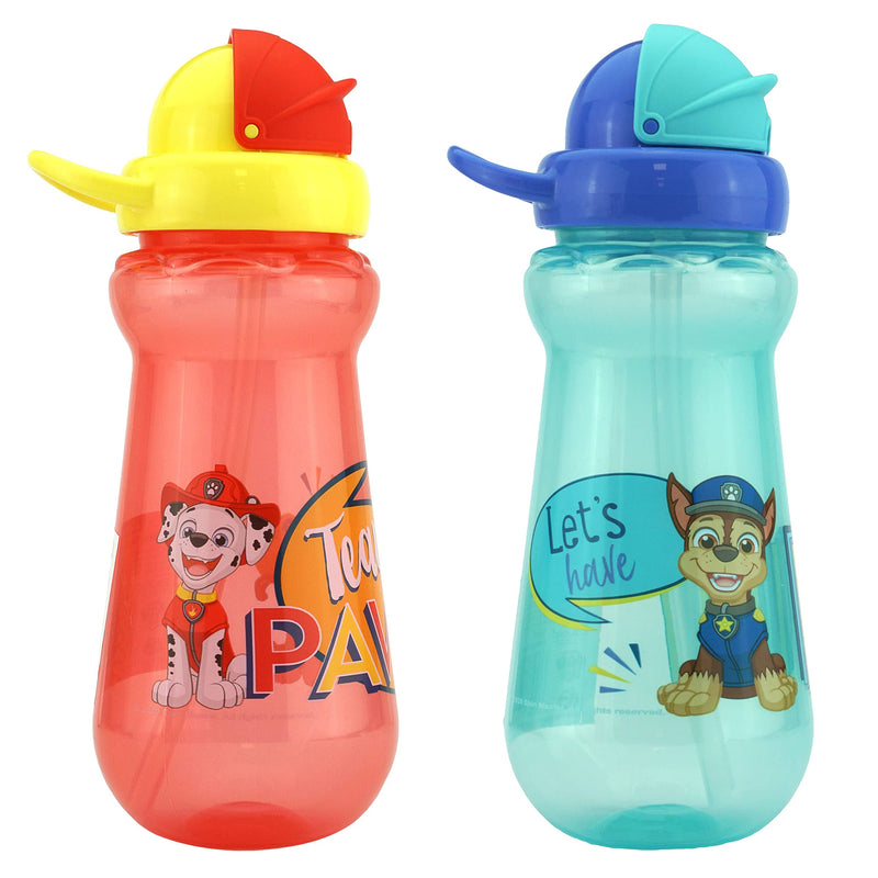 SRV Hub® 2x Paw Patrol Straw Sipper 340ml Plastic Water Bottles Blue and Red (Paw Patrol Chase and Marshall) Paw Patrol Chase and Marshall - BeesActive Australia