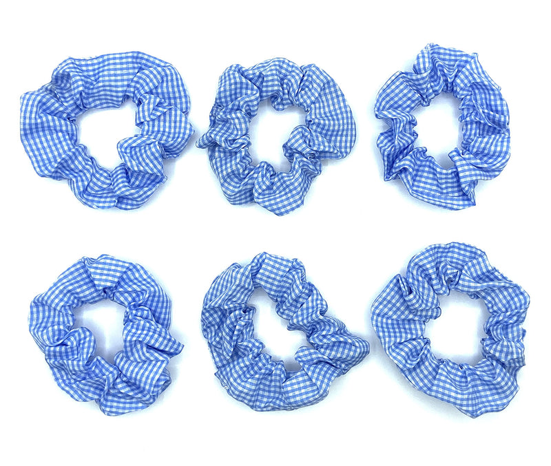 6 x Gingham Hair Scrunchies, School Hair Accessories, Girls Ponytail Pigtails Scrunchies Ginghams (Baby Blue) Baby Blue - BeesActive Australia