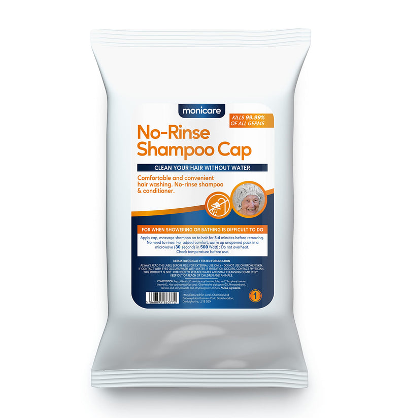 Monicare No-Rinse Shampoo Cap Hair Wash | Rinse-Free Waterless Shower | 1 Cap, White - BeesActive Australia