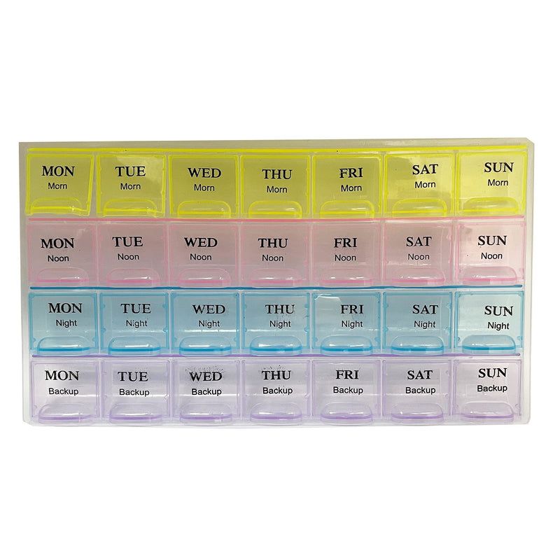 Weekly Pill Box 7 Day 28 Compartments Pill Box Weekly Medicine Storage Organiser with Colour Coded Labels Tablet Organiser HTUK® - BeesActive Australia