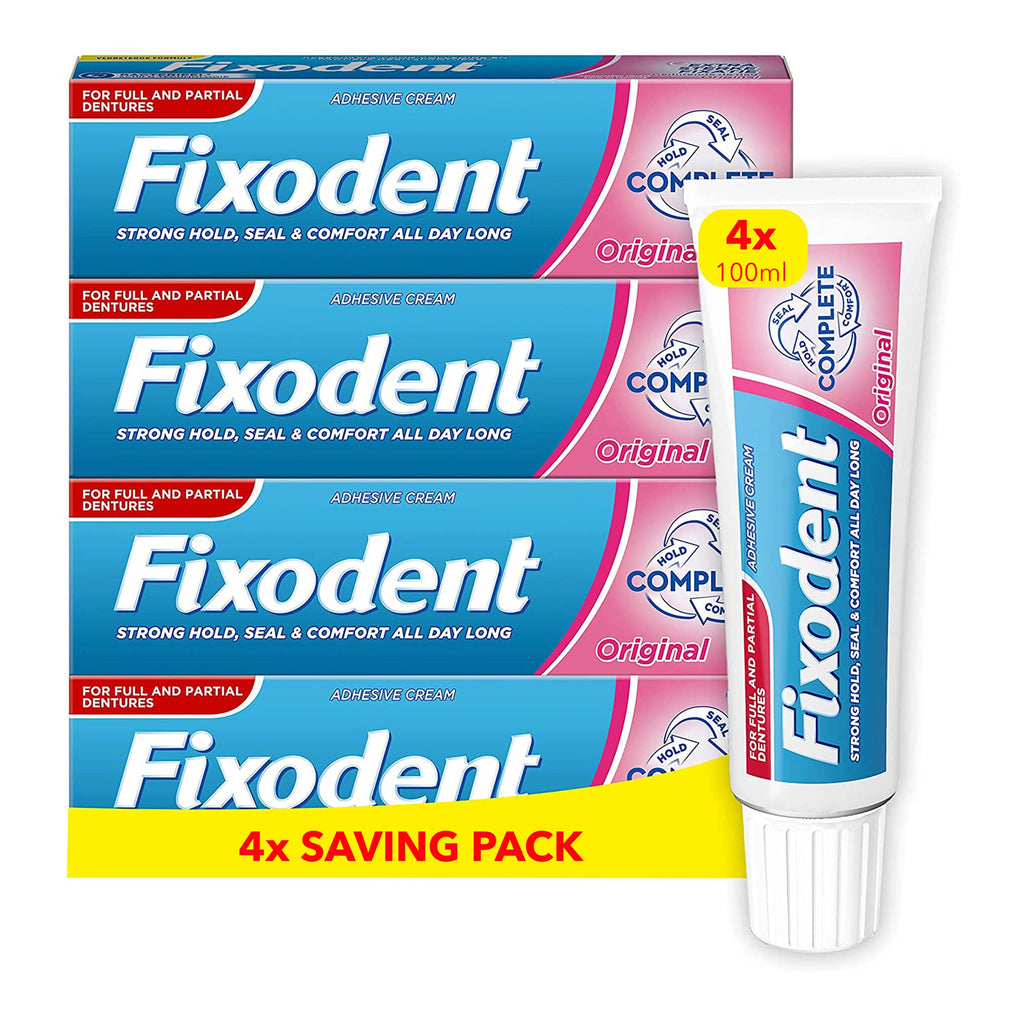 Fixodent Complete Denture Adhesive Cream, 4x40g, Saving Pack, 10X Stronger Hold vs. No Adhesive, Improved Comfort & Foodseal, Original, Mint - BeesActive Australia