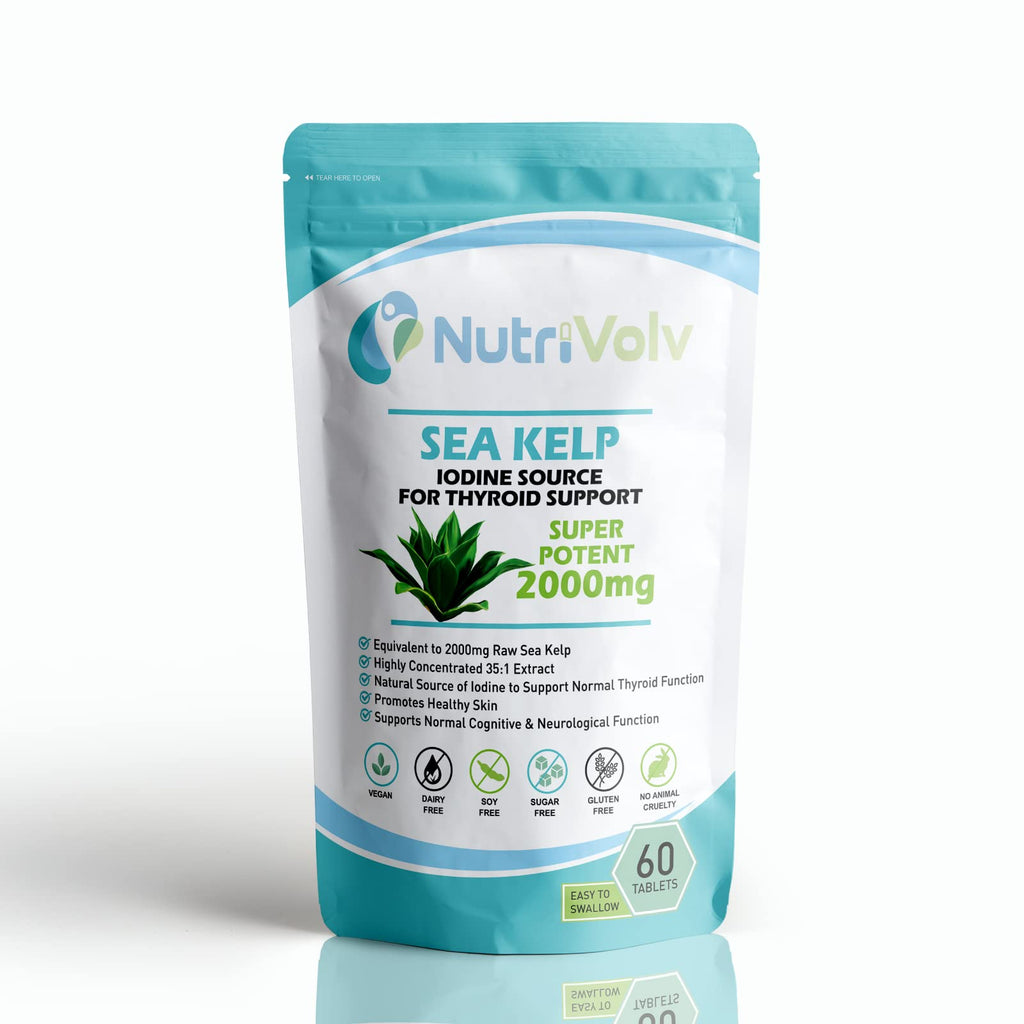 Nutrivolv Sea Kelp 2000mg Iodine Supplement - 60 Tablets - Source of Iodine Thyroid Improves Hair Growth, Skin & Immune System - BeesActive Australia