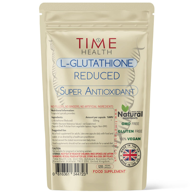 Glutathione Reduced - 320mg - UK Made - Zero Additives - Vegan - Pullulan (120 Capsule Pouch) 120 Capsule Pouch - BeesActive Australia