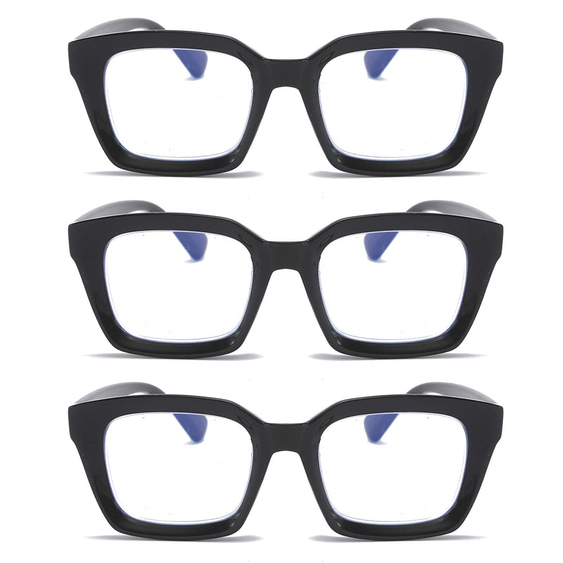 MMOWW 3-Pack Oversized Reading Glasses for Women - Anti Blue Light Glasses with Square Frame (Black, 1.0) Black 1.0 x - BeesActive Australia