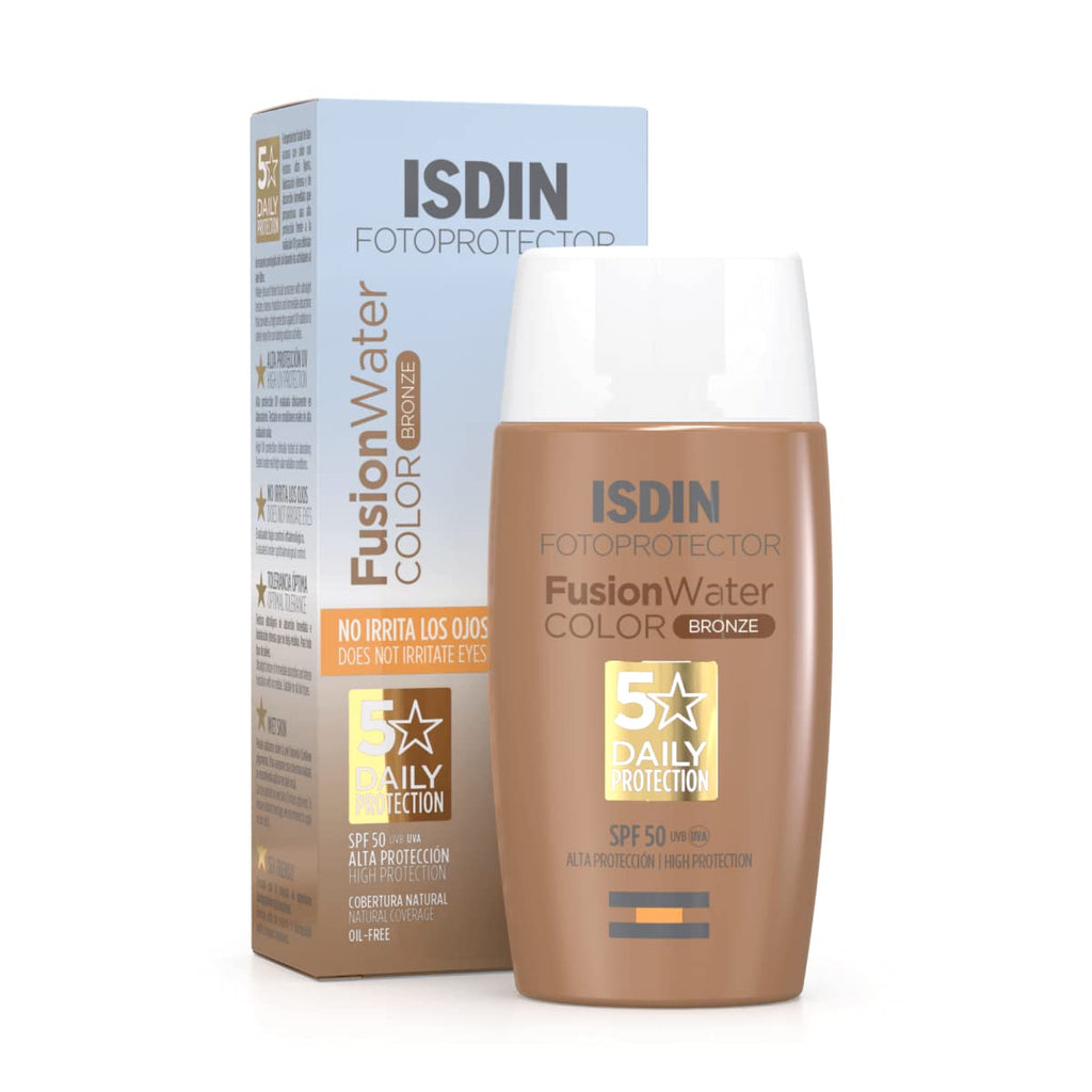 ISDIN Fusion Water Color SPF 50 (Bronze) 50ml, Tinted daily facial sun cream, Ultra-light texture Bronze - BeesActive Australia