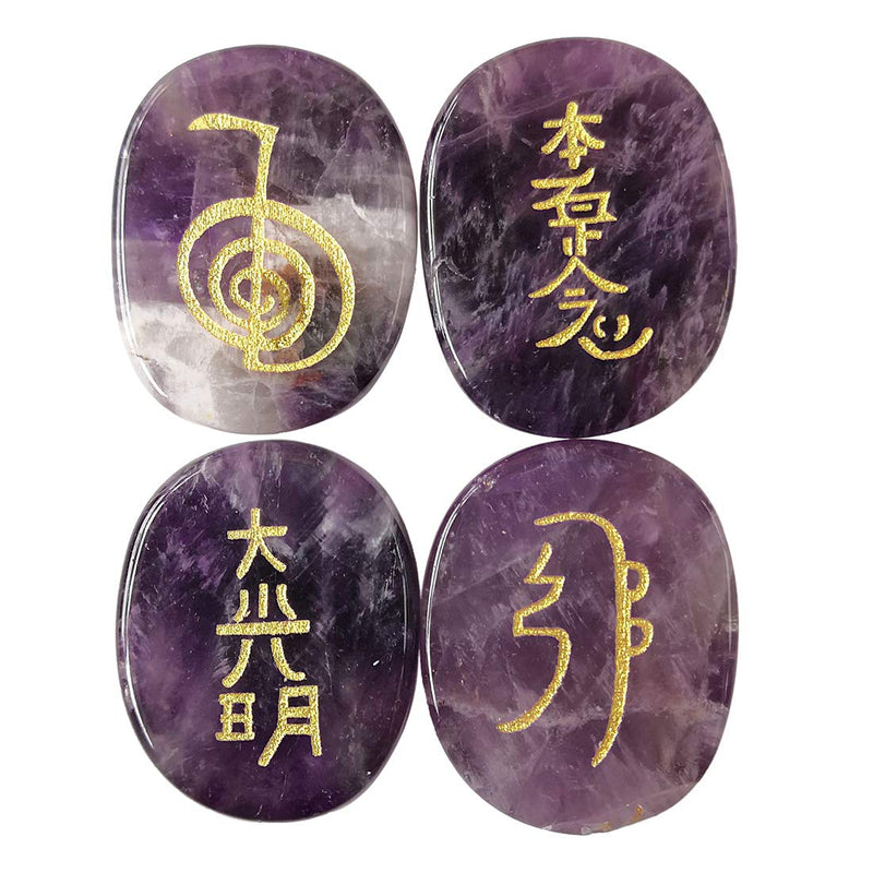 Lovionus89 4 Pcs Amethyst Engraved Chakra Stones Healing Crystal Reiki Balancing Palm Stone, 25mm - BeesActive Australia